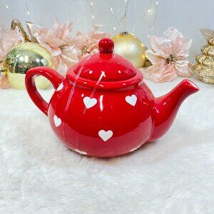 Terramoto Ceramic Red White Heart Valentine Teapot Tea Pot & Lid New